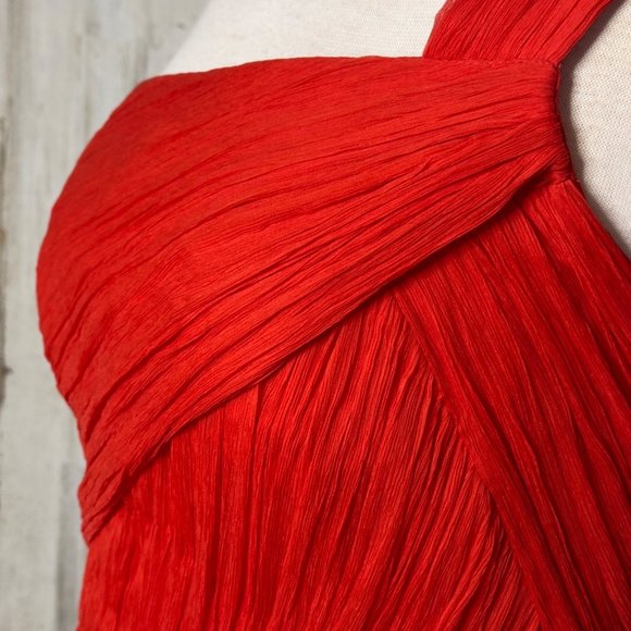 J Crew Vivid Poppy Red Pure Silk Lucienne One-Shoulder Chiffon Mini Dress Size 6 - Picture 3 of 12